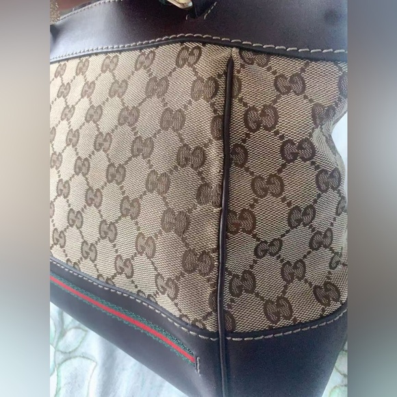 Gucci GG Monogram Canvas Top-Handle Handbag Brown Leather - Picture 16 of 16
